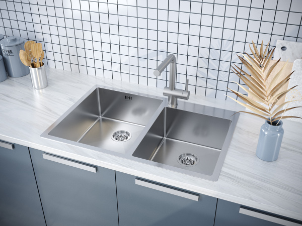 Мойка Paulmark KRONER 78/2S PM237851-BS 510х780х200 мм, нержавеющая сталь, брашированная нержавеющая сталь