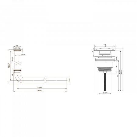 Набор 2 в 1 Wellsee Drainage System 182101003, сифон для раковины, донный клапан, хром