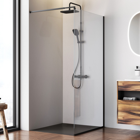 W84WI-100-F1-BTE Душевая перегородка AM.PM Func 100x200, стекло прозр. 8 мм + покрытие, профиль черный