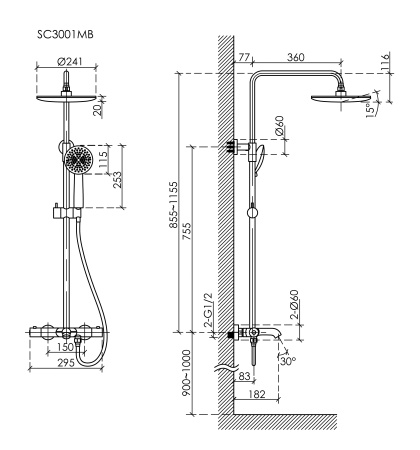 Душевая стойка SANCOS Game для душа/ванны с термостатическим смесителем, цвет черный матовый, арт. SC3001MB