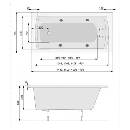 Акриловая ванна Poolspa Linea 180x80 с ножками PWPJX10ZN000000