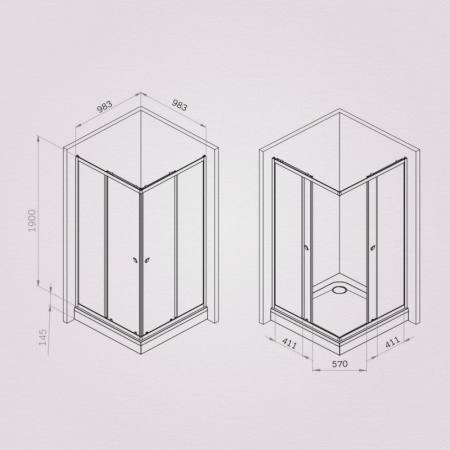 W87G-403-100100-BT Sunny Душевое ограждение AM.PM квадратное, раздвижн двери 100x100 черный,стекло прозрачн