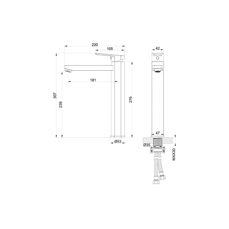 Смеситель для раковины высокий WONZON & WOGHAND, Хром (WW-88239010-CR)