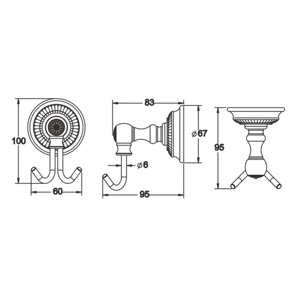 Крючок для ванной комнаты двойной Rose RG1421Q, бронза