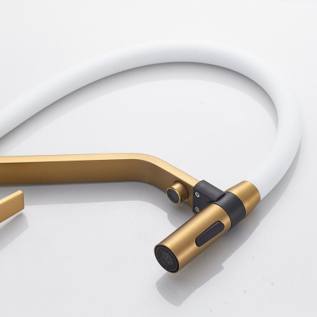 Смеситель для кухни с гибким изливом и подключением фильтра Shevanik S278G, золотой сатин