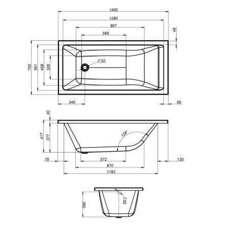 W93A-140-070W-A Gem Ванна акриловая AM.PM 140х70 см