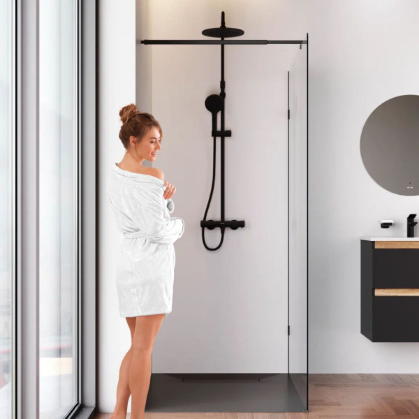 W94WI-120-F1-BTE Душевая перегородка AM.PM X-Joy 120x195, стекло прозр. 6 мм + покрытие, фурнитура черный