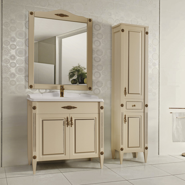 Тумба под умывальник Belux Империя напольная 85 Слоновая кость с золотой патиной