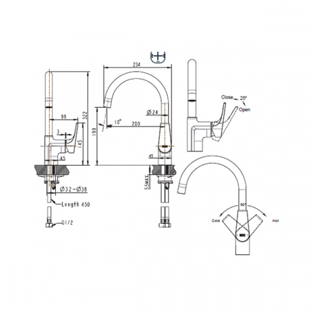 Смеситель для мойки Bravat Vega F7119177CP-3