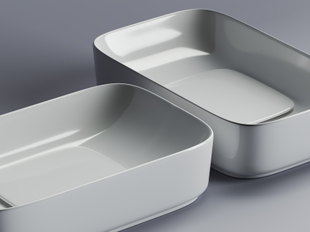 Умывальник чаша накладная прямоугольная с керамической накладкой на сливное отверстие Ceramicanova Element 600*375*145мм, Белый, CN5021