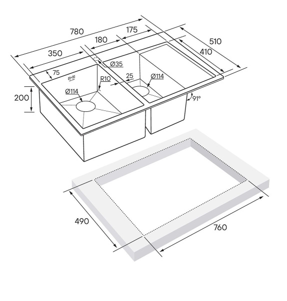 Мойка Paulmark KRONER 78/2SF PM227851-BGL 510х780х200 мм, нержавеющая сталь, брашированное золото