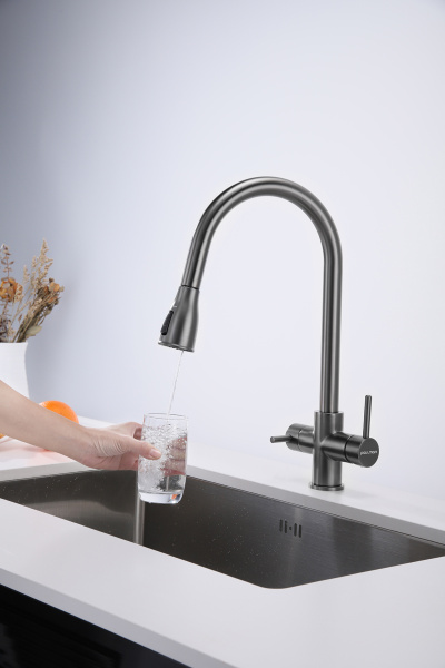 Смеситель для кухни Paulmark LANGE La214212-GM, вороненая сталь