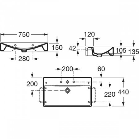 Умывальник накладной DIVERTA 75x44