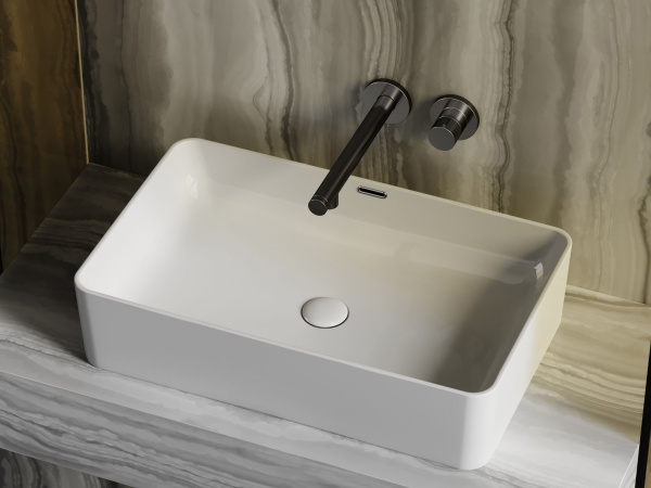 Умывальник чаша накладная прямоугольная со сливом переливом Ceramicanova Element 605*385*140мм, белый, CN6065