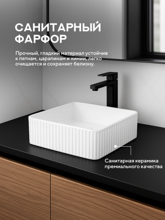 Накладная раковина Amore di Mare Ustica 37601-SE, умывальник квадратный из фарфора 37,5 см, белый цвет, гарантия 25 лет