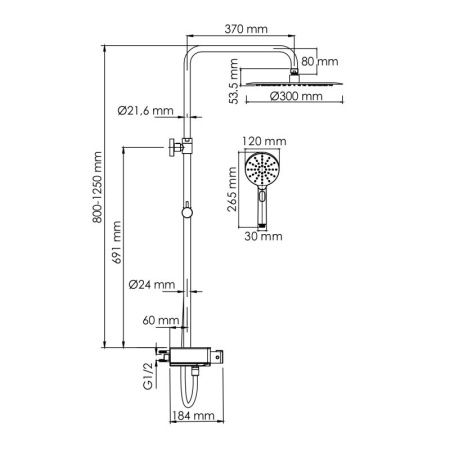 Душевая система WasserKRAFT A113.116.127.CH Thermo с термостатическим смесителем