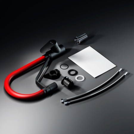 F8007828_xxx Like, Смеситель для кухни AM.PM с каналом для питьевой воды и гибким изливом, черн., красный