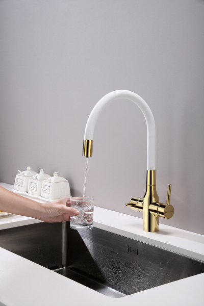 Смеситель для кухни Paulmark SALIX Sa213419-Gw, золото/белый