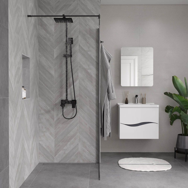 Душевая перегородка, ограждение Reflexion RX20090TBL-16 Walk in 200x90см, тонированное закаленное стекло 8мм, черный профиль