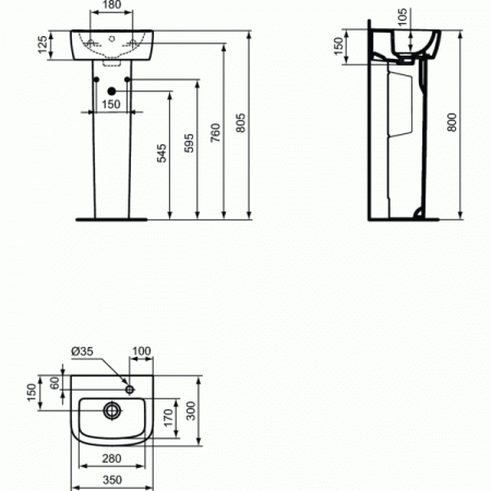 Умывальник Ideal Standard Tempo T056901 35x30 см