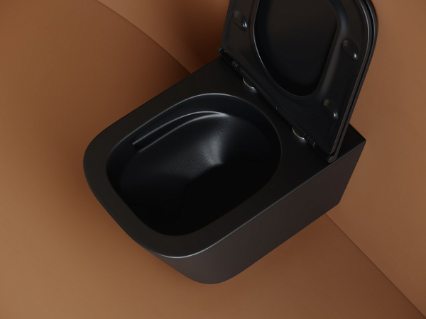 Подвесной унитаз Ceramicanova Union Торнадо безободковый, с ультратонким сиденьем с микролифтом и функцией быстрого снятия, с креплением скрытого монтажа, цвет черный матовый CN4009TMB