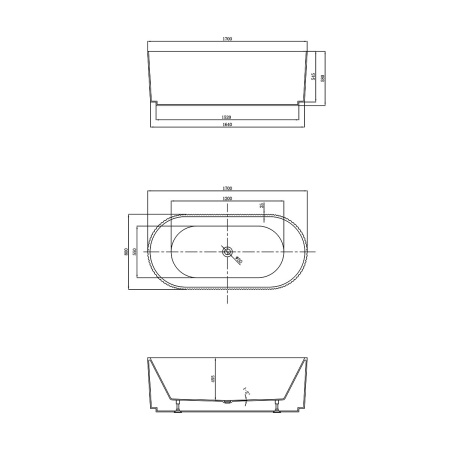 Ванна акриловая Vincea VBT-426-1700 1700*800*580, цвет белый, щелевой перелив