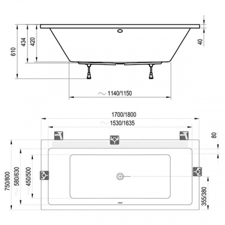 Акриловая ванна Ravak Formy 01 180x80 C881000000