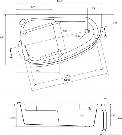 Акриловая ванна Cersanit Joanna 160x95 L WA-JOANNA*160-L-W