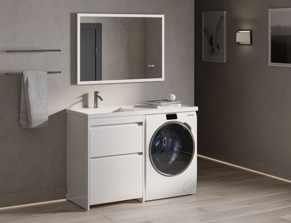 Тумба под умывальник Belux на стиральную машину Ока 60-02, белый глянцевый