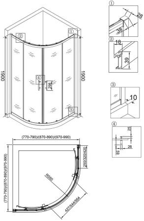 Душевой угол Veconi Rovigo RV-07B, 1000x1000x1900, черный, стекло прозрачное, RV07B-100-01-C3