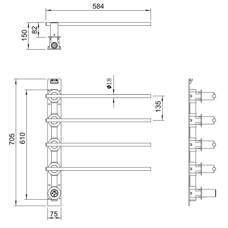 Полотенцесушитель электрический встраиваемый WONZON & WOGHAND, Темный графит (WW-A364-GM)