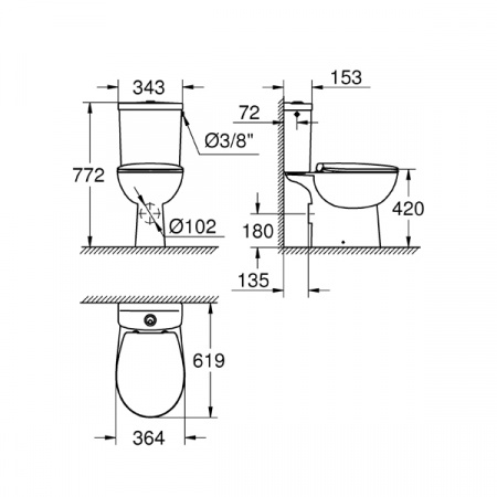 Напольный унитаз Grohe Bau 39349000 c бачком и крышкой