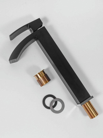 Cмеситель для раковины Высокий Hansberge H2077 Черный хром