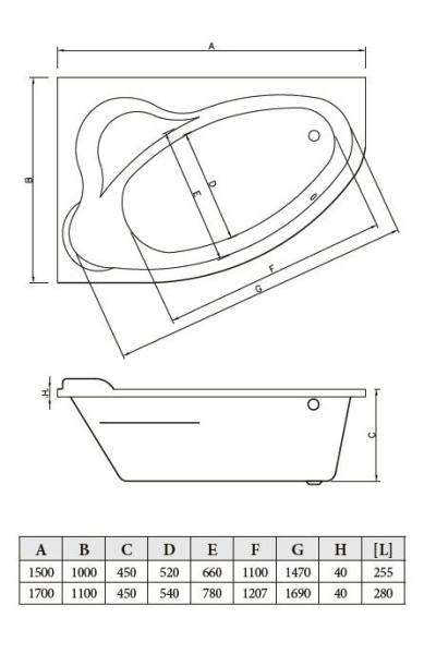 Ванна акриловая Bonito Home Rosa правая 150х100 с ножками, BH-RA-101-150P/St