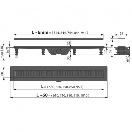 Душевой трап AlcaPlast APZ10BLACK-750M