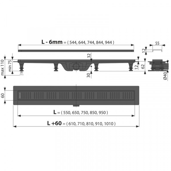 Душевой трап AlcaPlast APZ10BLACK-550M