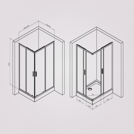 W93G-404-100280-BT Gem S Душевое ограждение AM.PM 100х80 прям.,стекло прозрачное, профиль черный мат.,без поддона