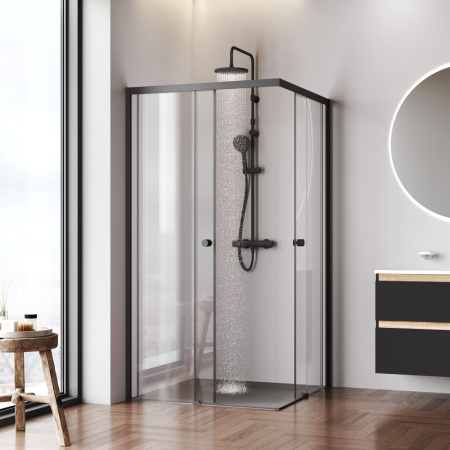 W94G-403-100100-BT1K X-joy Душевое ограждение AM.PM квадратное,раздвиж.двери 100x100 черный мат.