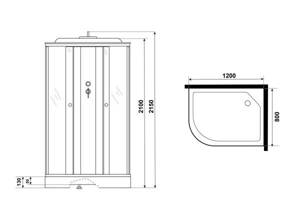 Душевая кабина Niagara Eco E120/80/13R/TN (120х80х215) низкий поддон(13см),стекло тонированное,3 места
