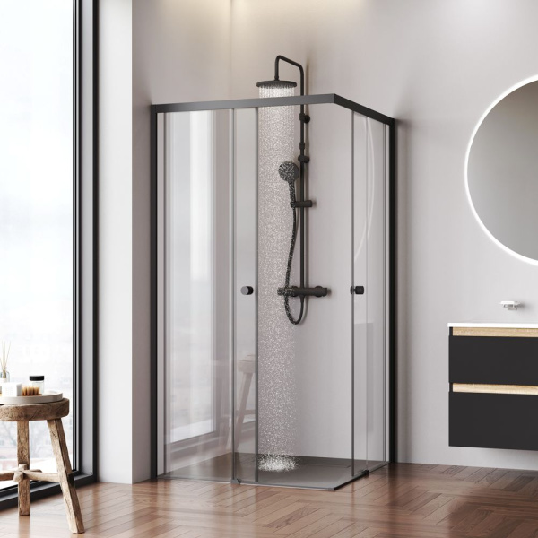 W94G-403-100100-BT1K X-joy Душевое ограждение AM.PM квадратное,раздвиж.двери 100x100 черный мат.