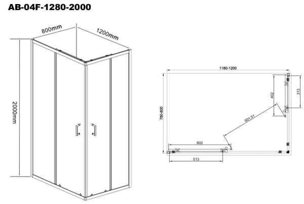 Душевой уголок AQUABATH ATLAS AB-04F-1280-2000 (120x80, хром, прозрачное стекло)