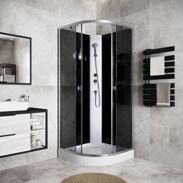 Душевая кабина Niagara Eco E90/13/TN/BK (90х90х200) низкий поддон(13см),стекло тонированное,3 места