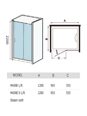 Душевая кабина WeltWasser WW MAINE R 120/90 900х1200х2200мм