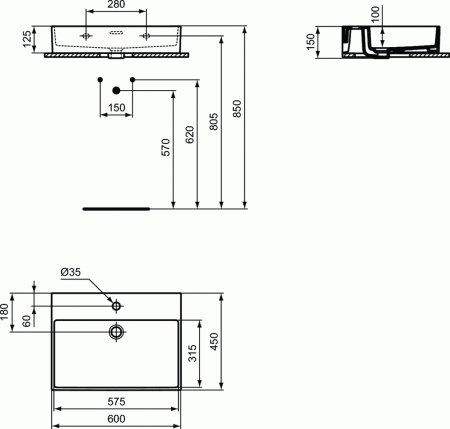 Умывальник Ideal Standard Extra T372701 60 см