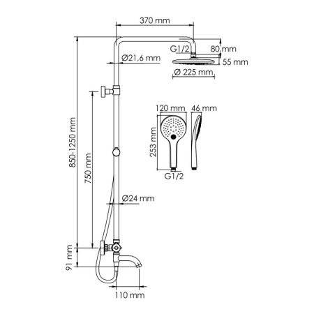 Душевая система WasserKRAFT A288.077.078.BM Thermo с термостатическим смесителем