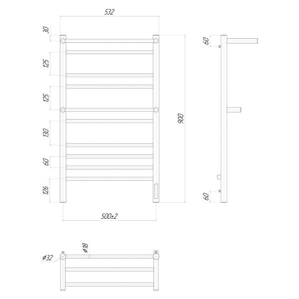 Полотенцесушитель электрический Lemark Pramen LM33910Z П10 500x900, диммер справа, хром