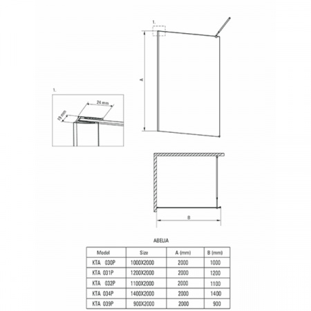 Душевая стенка Deante Abelia Walk-In KTA_N39P стекло прозрачное профиль 90х200см