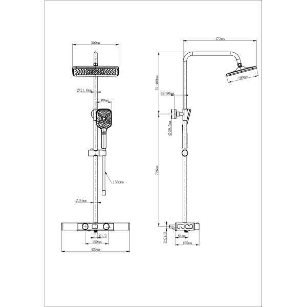 Душевая система с термостатом WONZON & WOGHAND, Черный матовый (WW-B3552-MB)