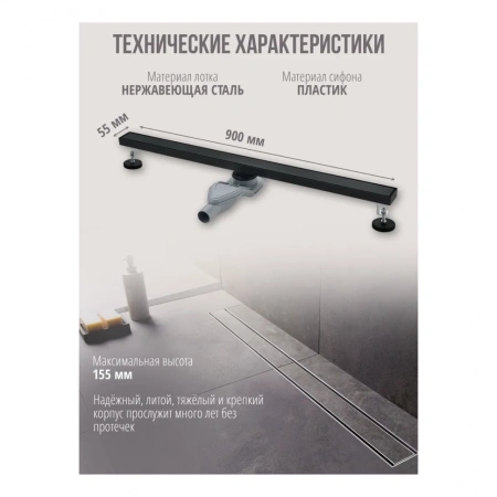 Трап для душа Grocenberg T900 Черный матовый