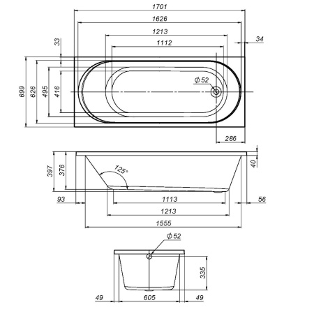 W94A-170-070W-A1 X-Joy Ванна акриловая AM.PM 170х70